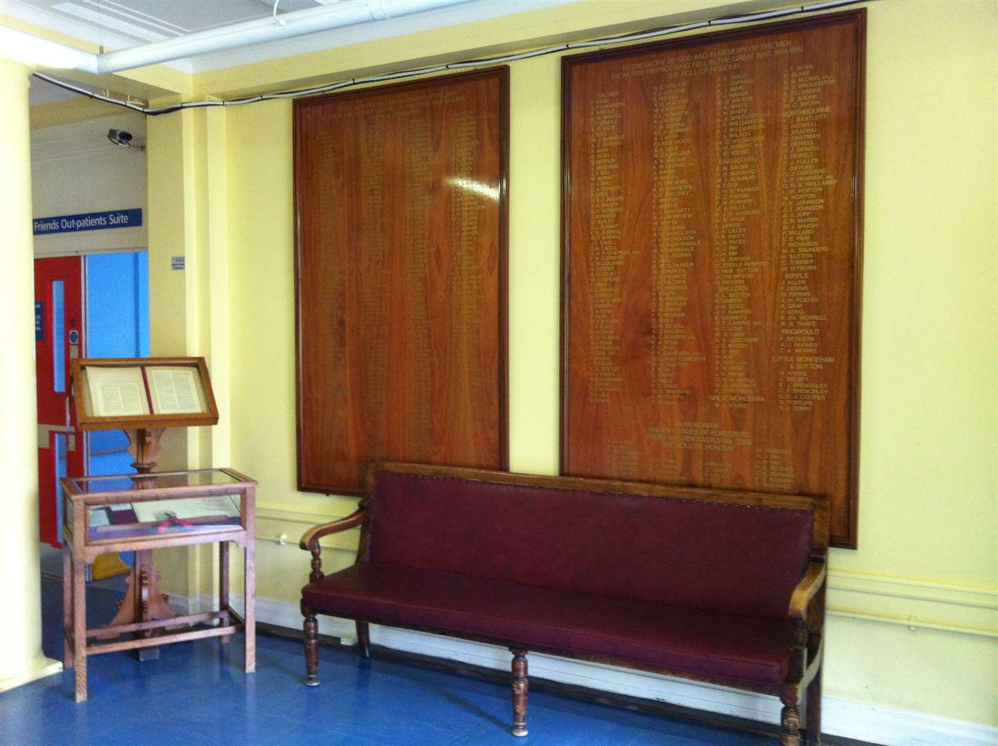 Memorial name board and memorial book at Deal Hospital