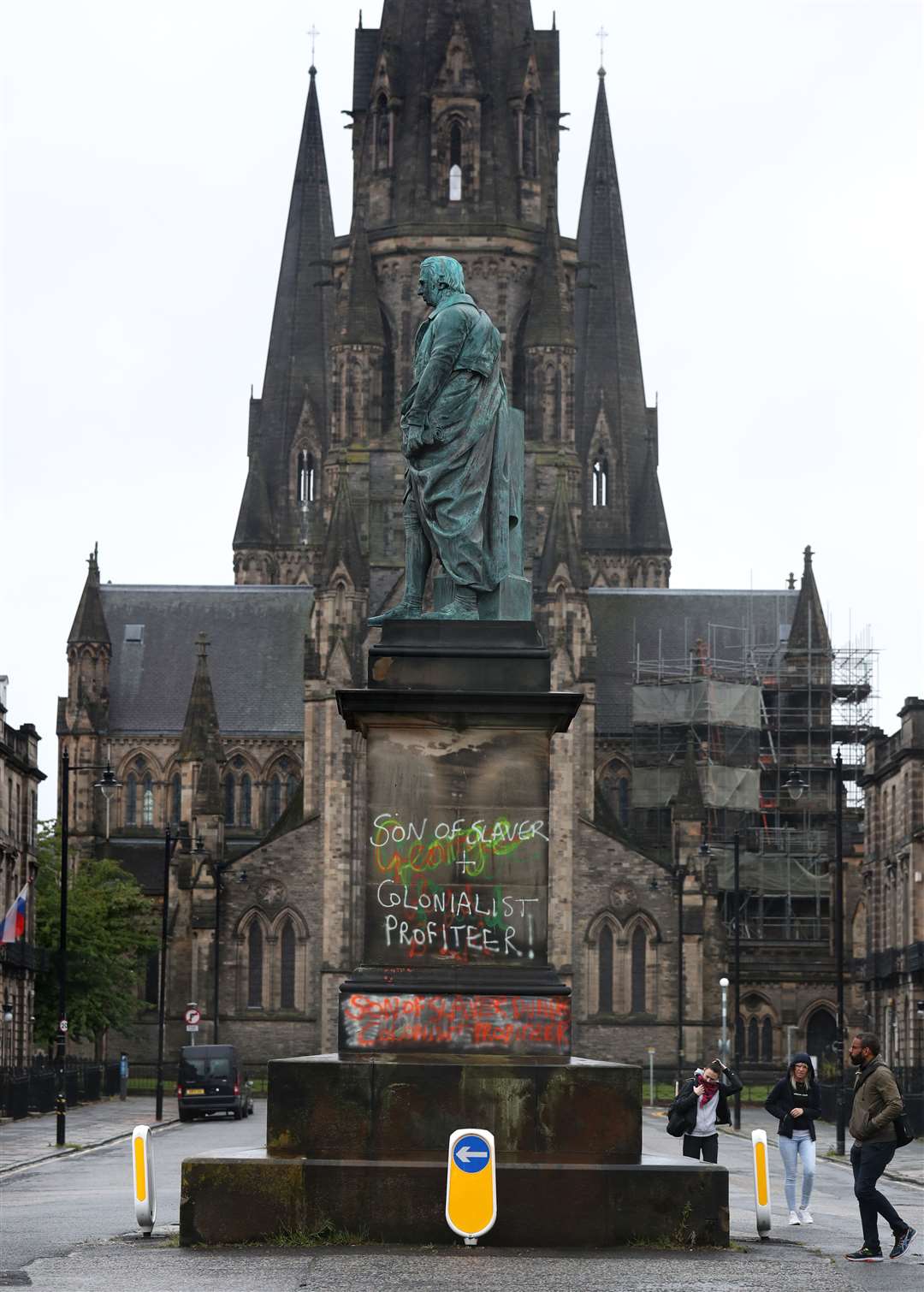 Graffiti on a statue of Robert Viscount Melville in Edinburgh (Andrew Milligan/PA)