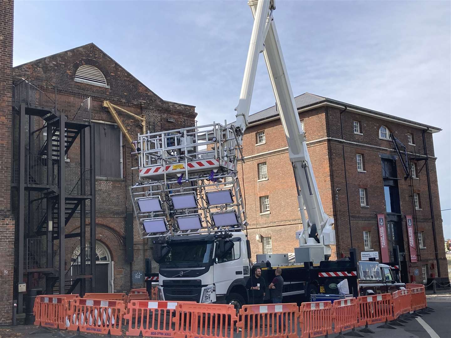 Huge lighting rig installed for filming at Chatham Dockyard. Picture: Jenni Horn