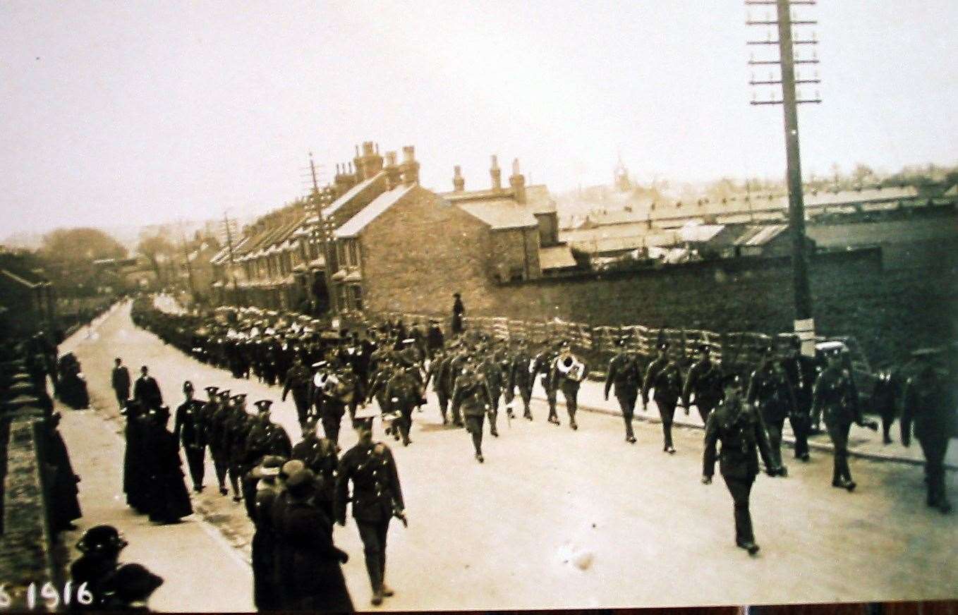 The funeral procession through Faversham before the burials in 1916