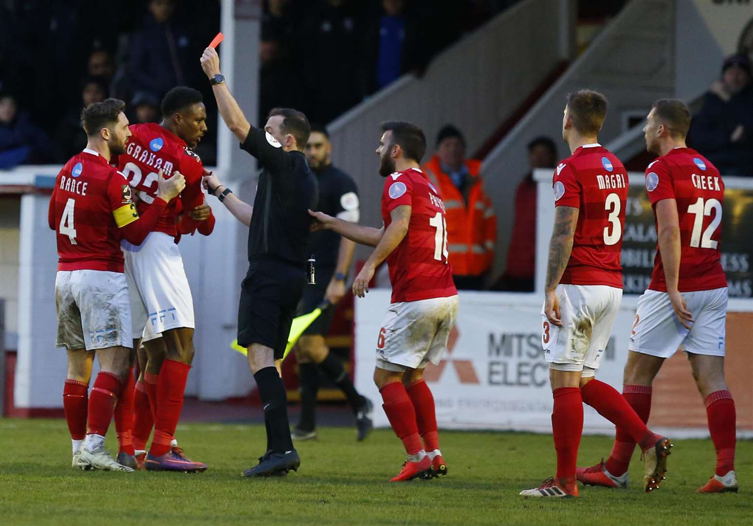 Bagasan Graham is sent off for his part in the brawl Picture: Andy Jones