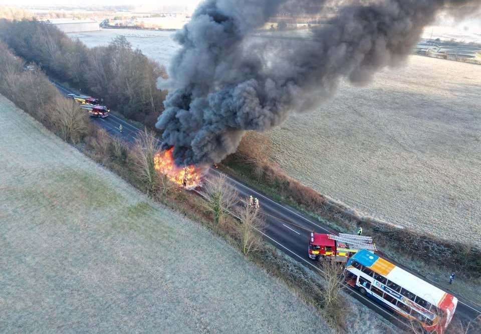 The Stagecoach bus was out of service when it caught fire