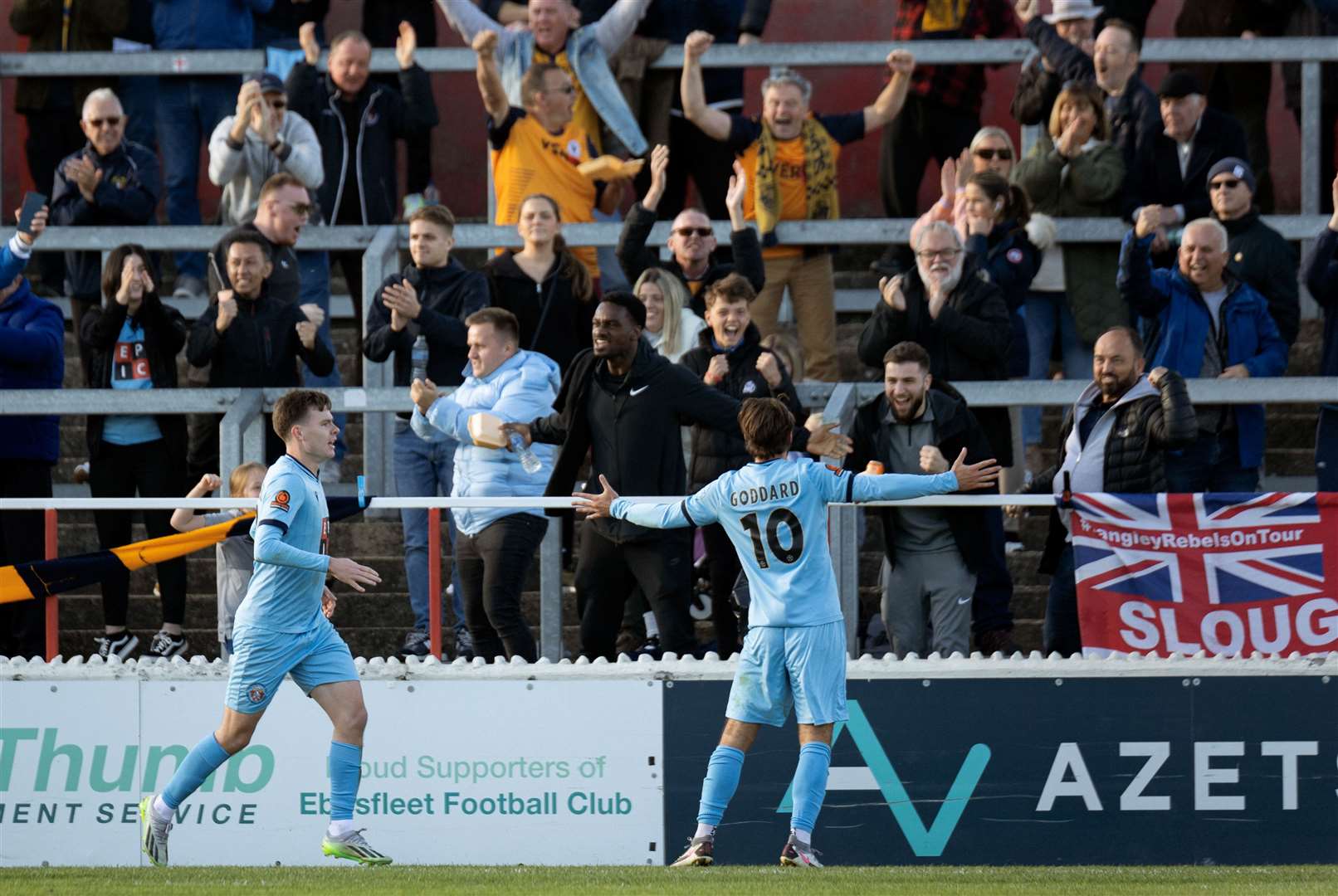 Johnny Goddard celebrates putting Slough 2-1 ahead against this former club. Picture: Adam Mitten