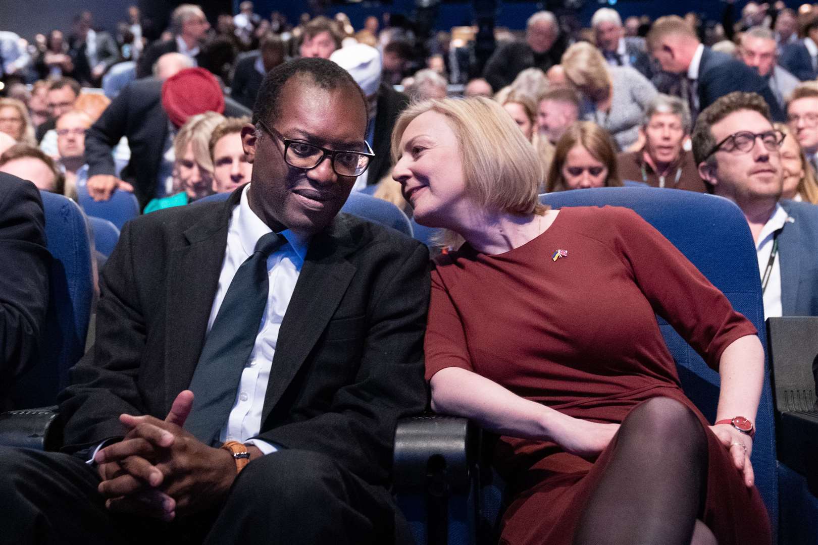 Chancellor Kwasi Kwarteng with Liz Truss at the Tory Party conference following his disastrous mini budget (Stefan Rousseau/PA)