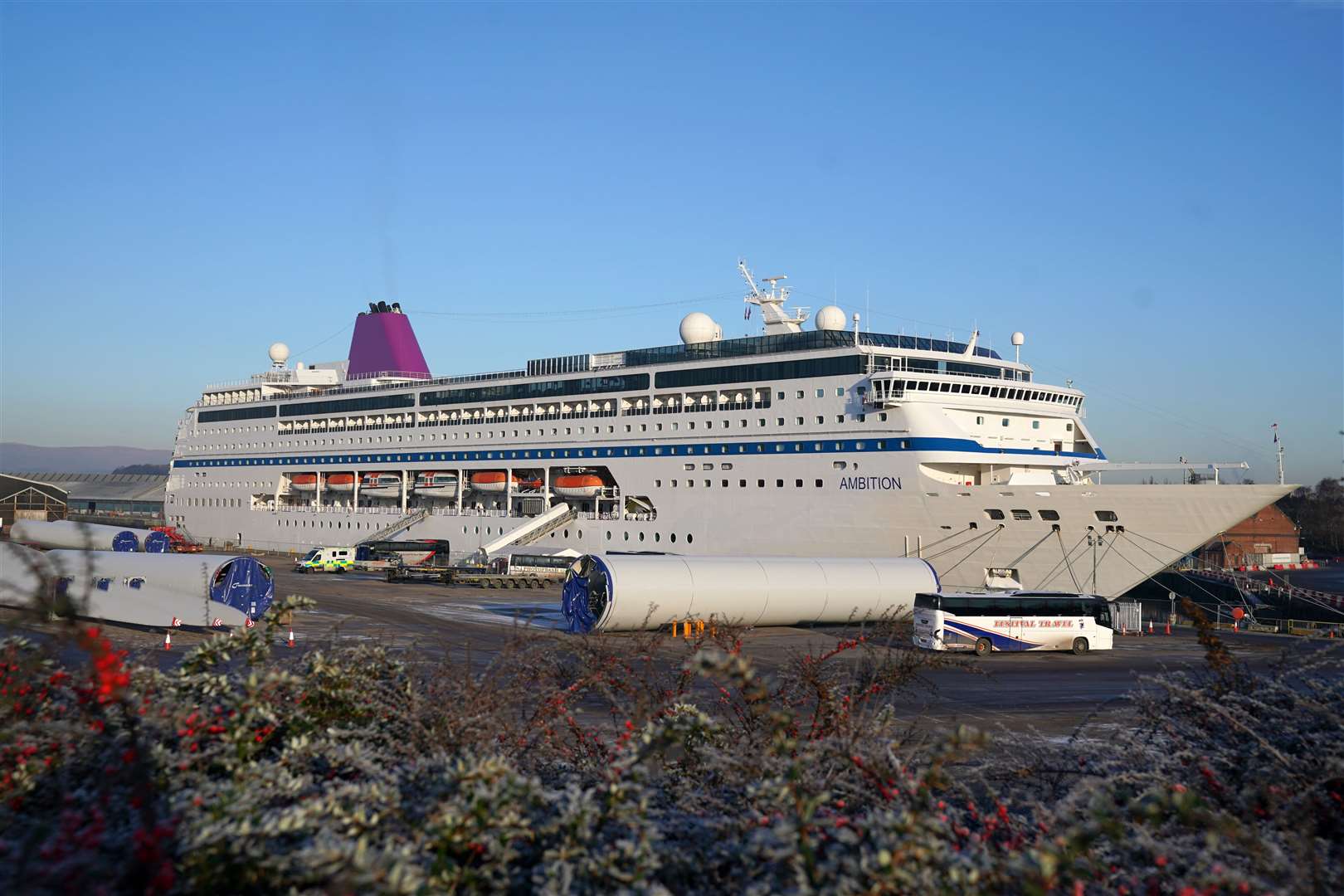 The MS Ambition, docked in Glasgow, is housing Ukrainians who have fled their homeland (Andrew Milligan/PA)