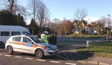 Police at the spot where the body was discovered. Picture: NICK JOHNSON