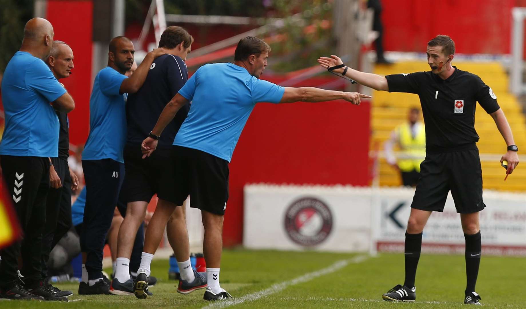 Ebbsfleet's then assistant manager Ian Hendon is sent off against Aldershot. Picture: Andy Jones