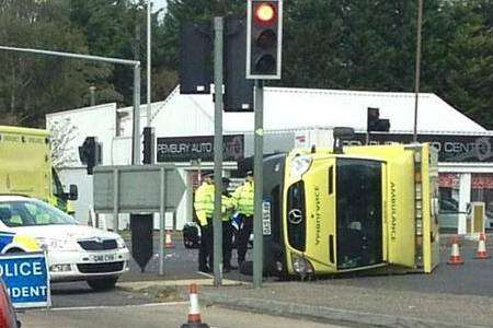 An emergency ambulance overturned on Tonbridge Road. Picture: CatDaniel93