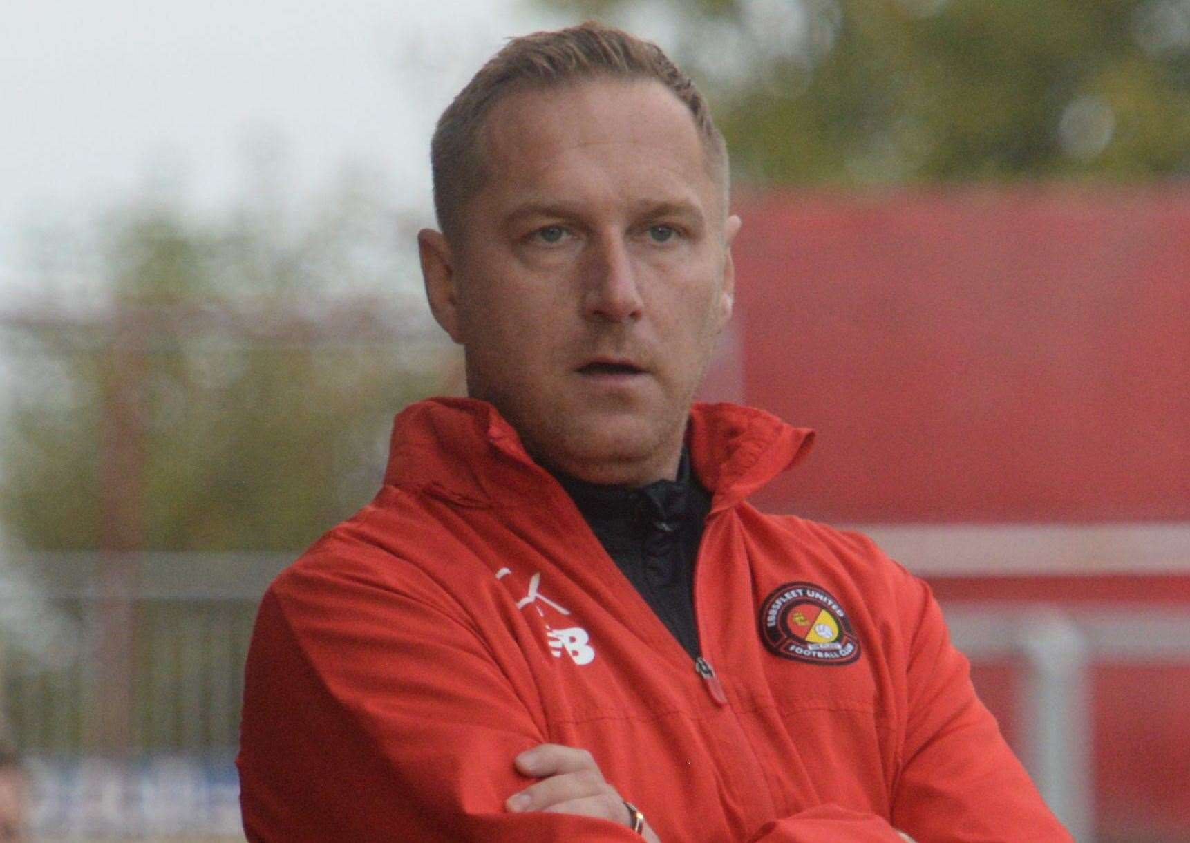 Ebbsfleet Manager Dennis Kutrieb watches as his team takes Hampton & Richmond at Stonebridge Road on Saturday. Picture: Chris Davey .. (52361062)