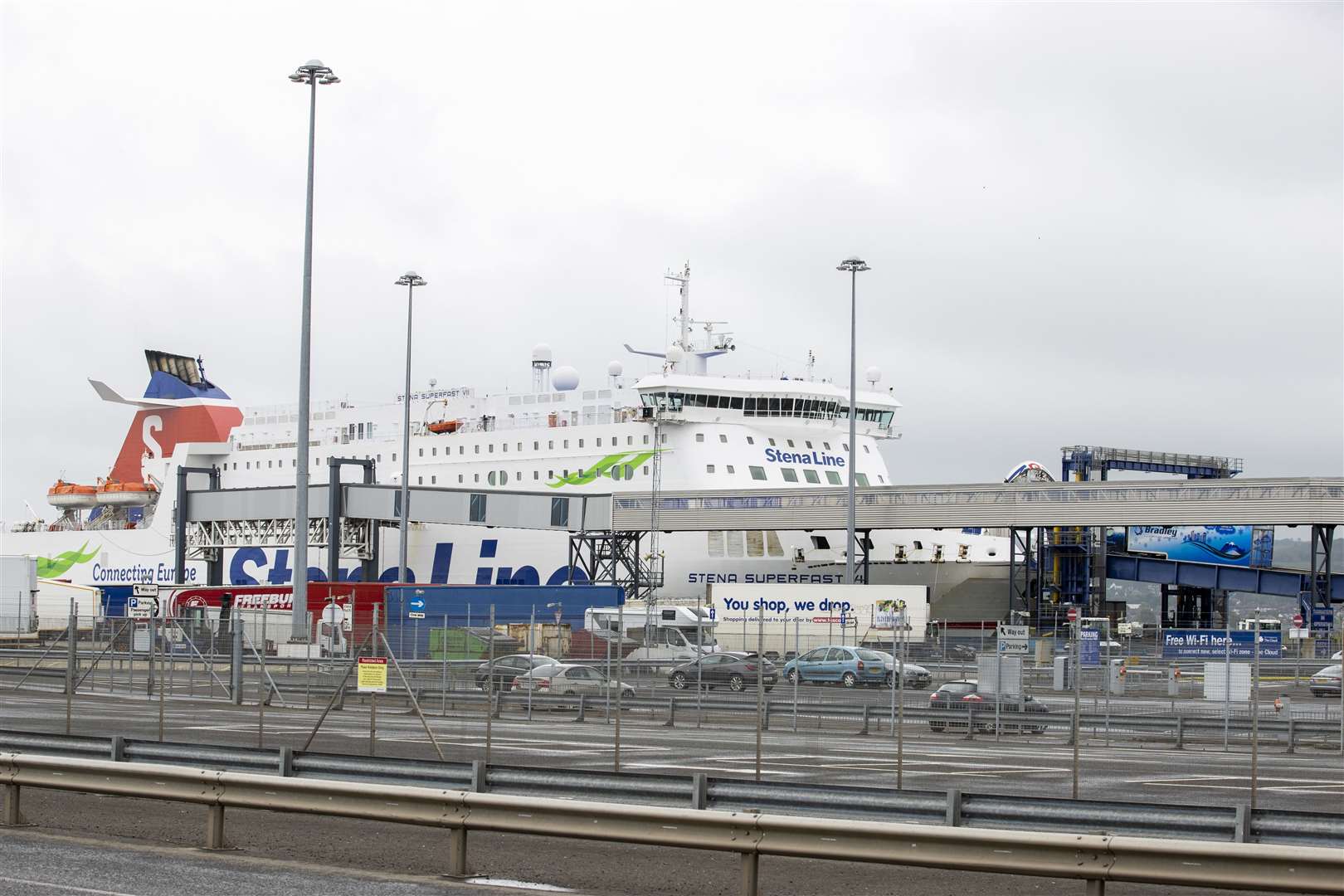 A lorry drives on to the Stena Line Superfast VII at Belfast Port (Liam McBurney/PA)