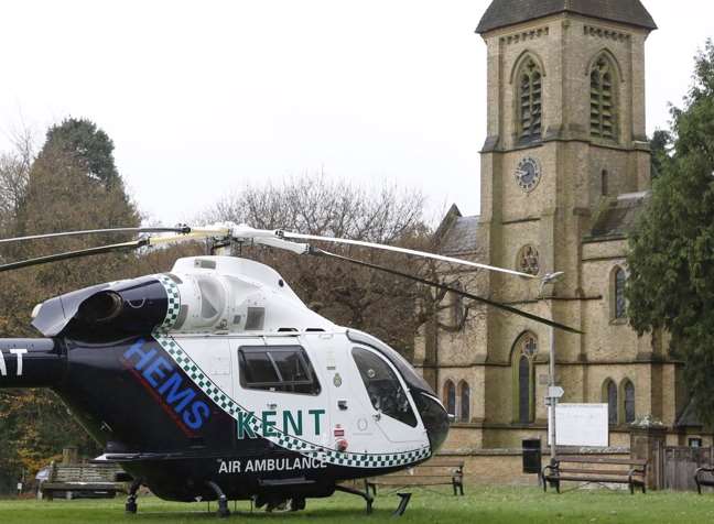 The air ambulance landed shortly after 9am. Pic: Matthew Walker