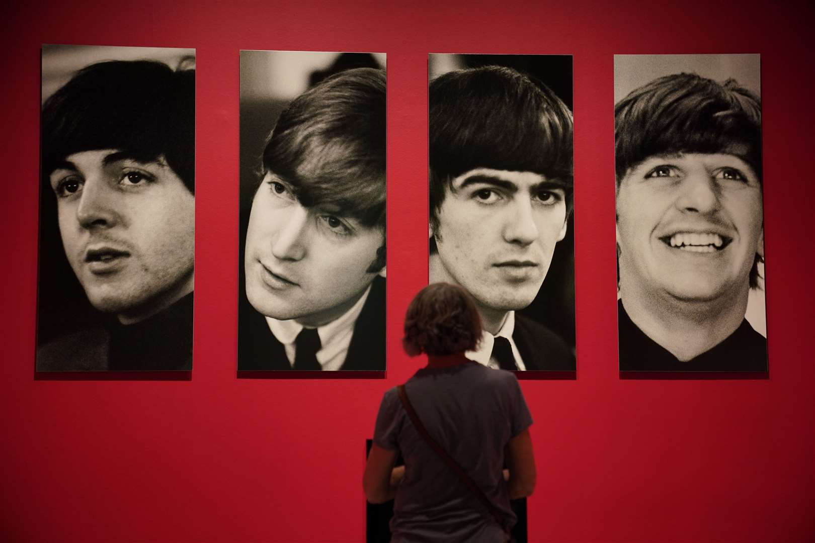 Photos of The Beatles from the Sir Paul McCartney exhibition Photographs 1963-64: Eyes of the Storm at the National Portrait Gallery in London (Lucy North/PA)