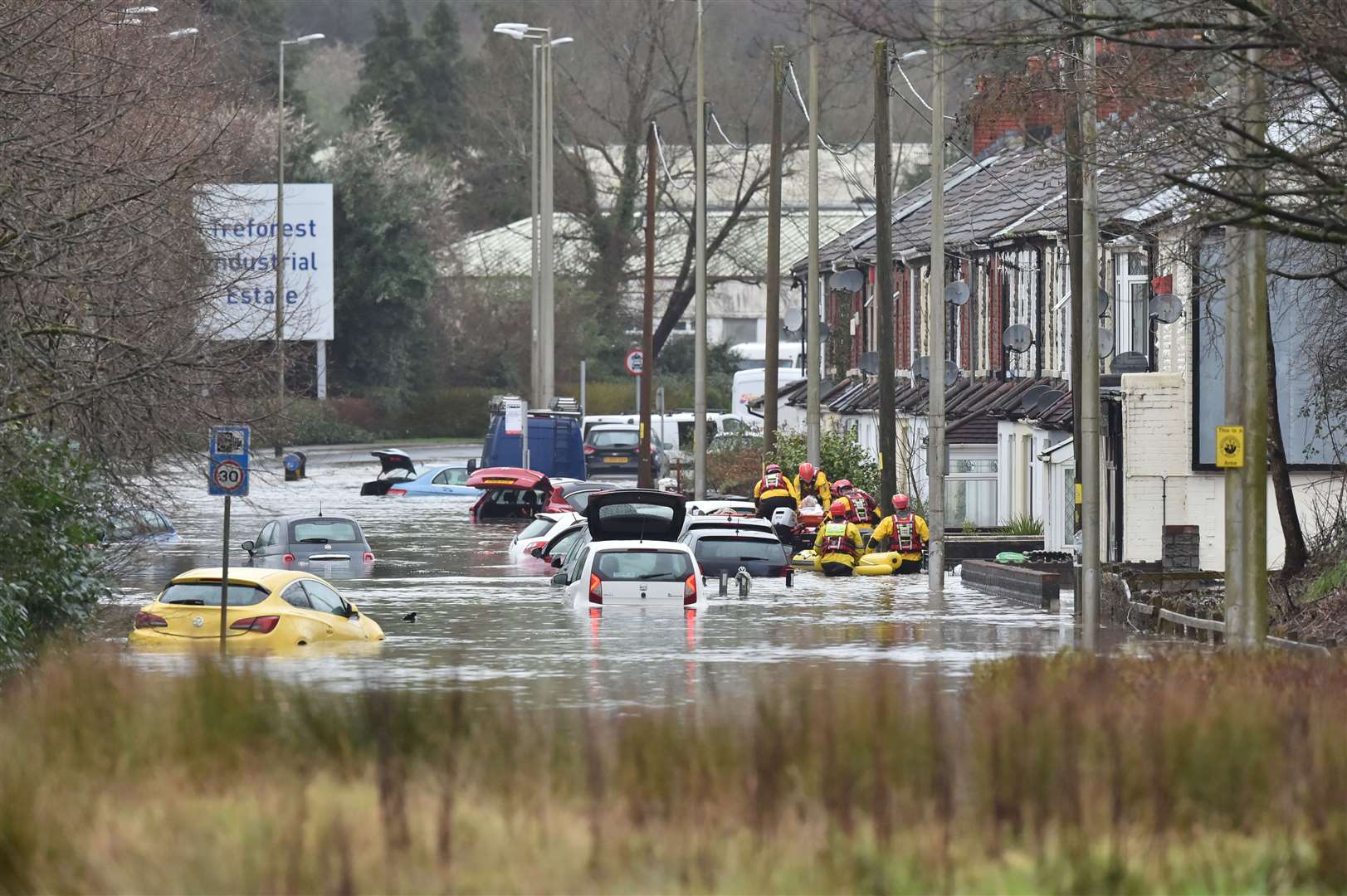 Flooding in Nantgarw in February (Ben Birchall/PA)