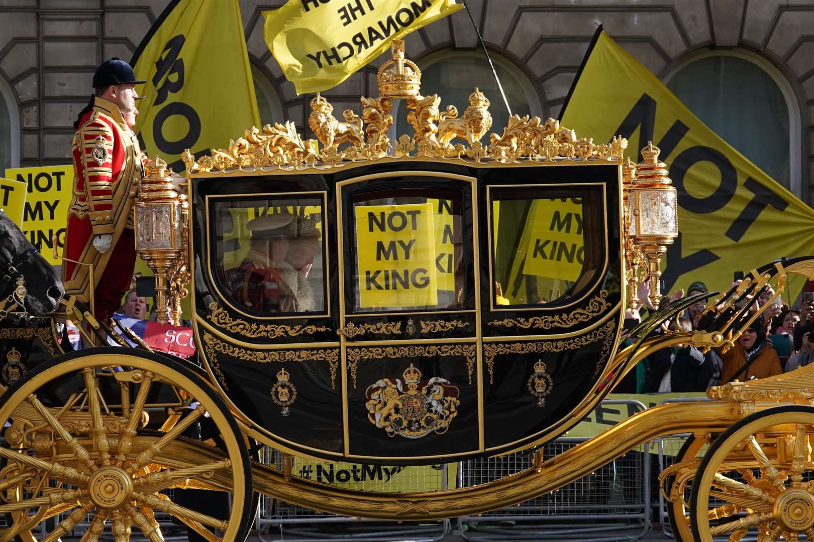 Anti-monarchy pressure group Republic protest outside the Palace of Westminster (Gareth Fuller/PA)