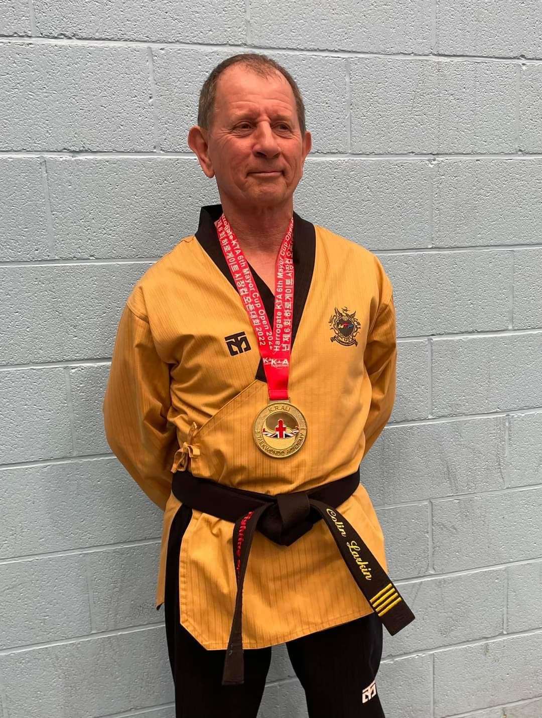 Colin Larkin, pictured with a gold medal from the 2022 Harrogate KTA Open, is dreaming big for Hong Kong