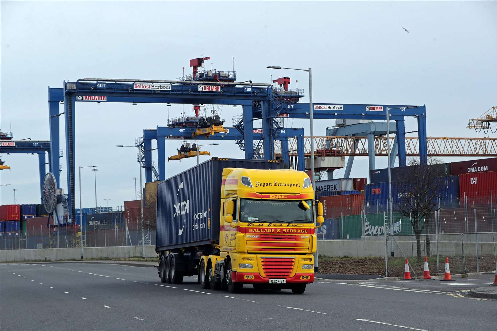 A freight lorry leaving Belfast Port (Niall Carson/PA