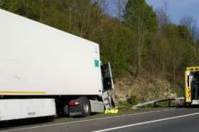 The scene of the crash on the coastbound M20 Picture: @Jamous1973