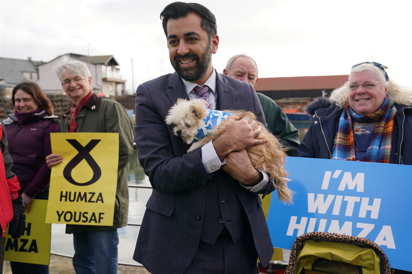 SNP leadership candidate Humza Yousaf during a visit to Arbroath Harbour (Andrew Milligan/PA)