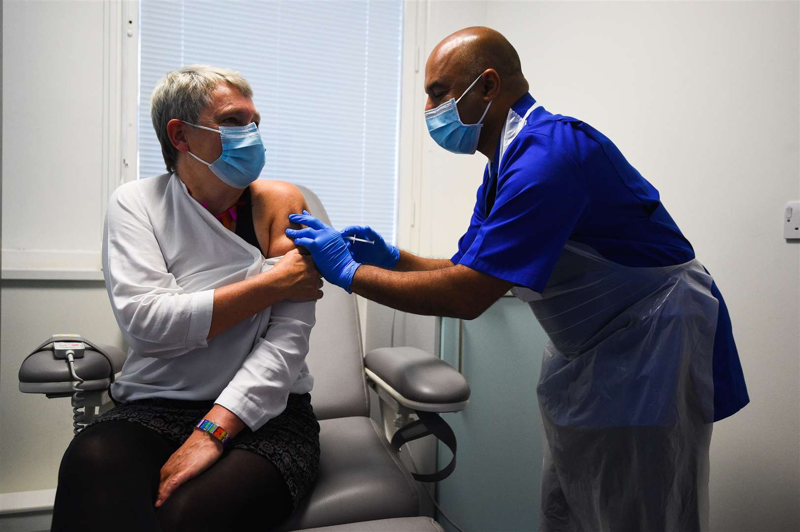 Kate Bingham, chair of the Government’s vaccine taskforce, starts her Novavax trial at the Royal Free Hospital, north London (Kirsty O’Connor/PA)