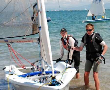 Lewis Stone and fellow crew member Ed Cowell with their vessel