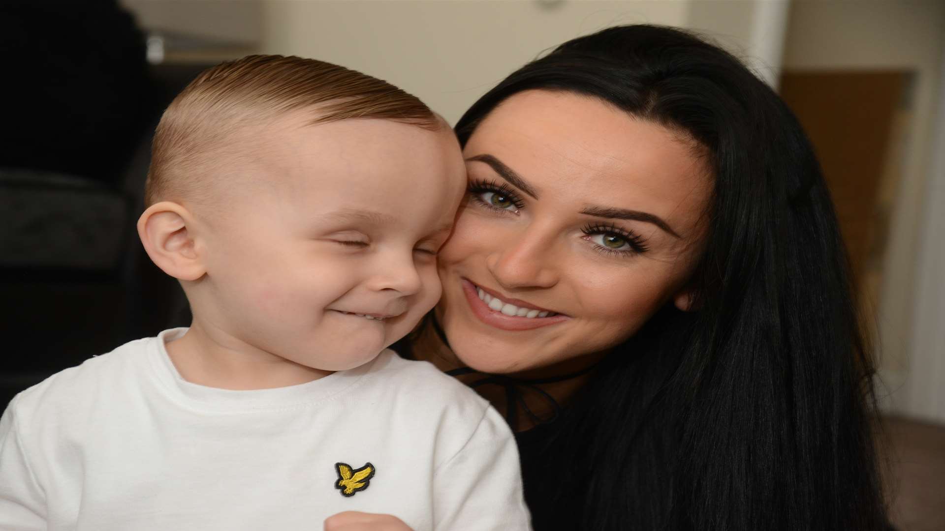 Blind Freddie Penny, two, with his mum Robyn Gough