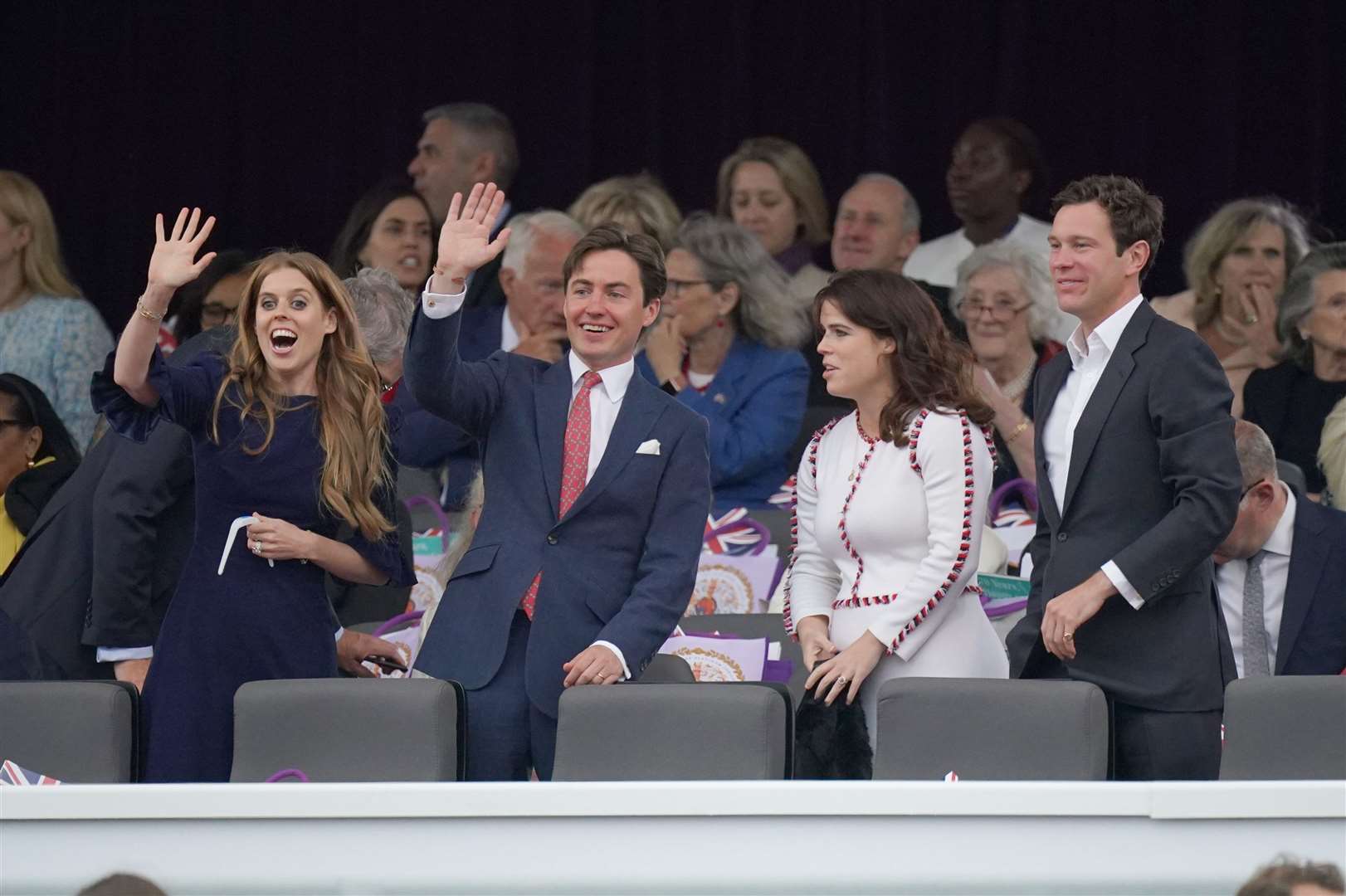 Princess Beatrice, Edoardo Mapelli Mozzi, Princess Eugenie and Jack Brooksbank take their seats (Yui Mok/PA)