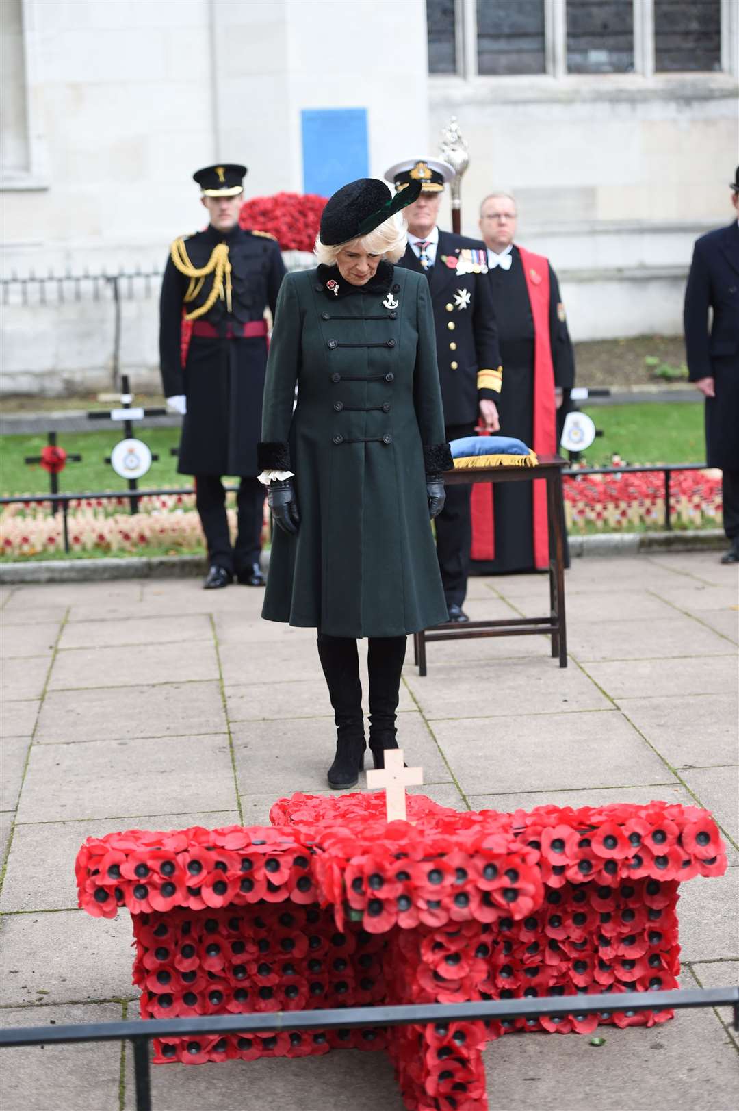 The Duchess of Cornwall pays tribute to Britain’s war dead (Eddie Mulholland/The Daily Telegraph/PA)