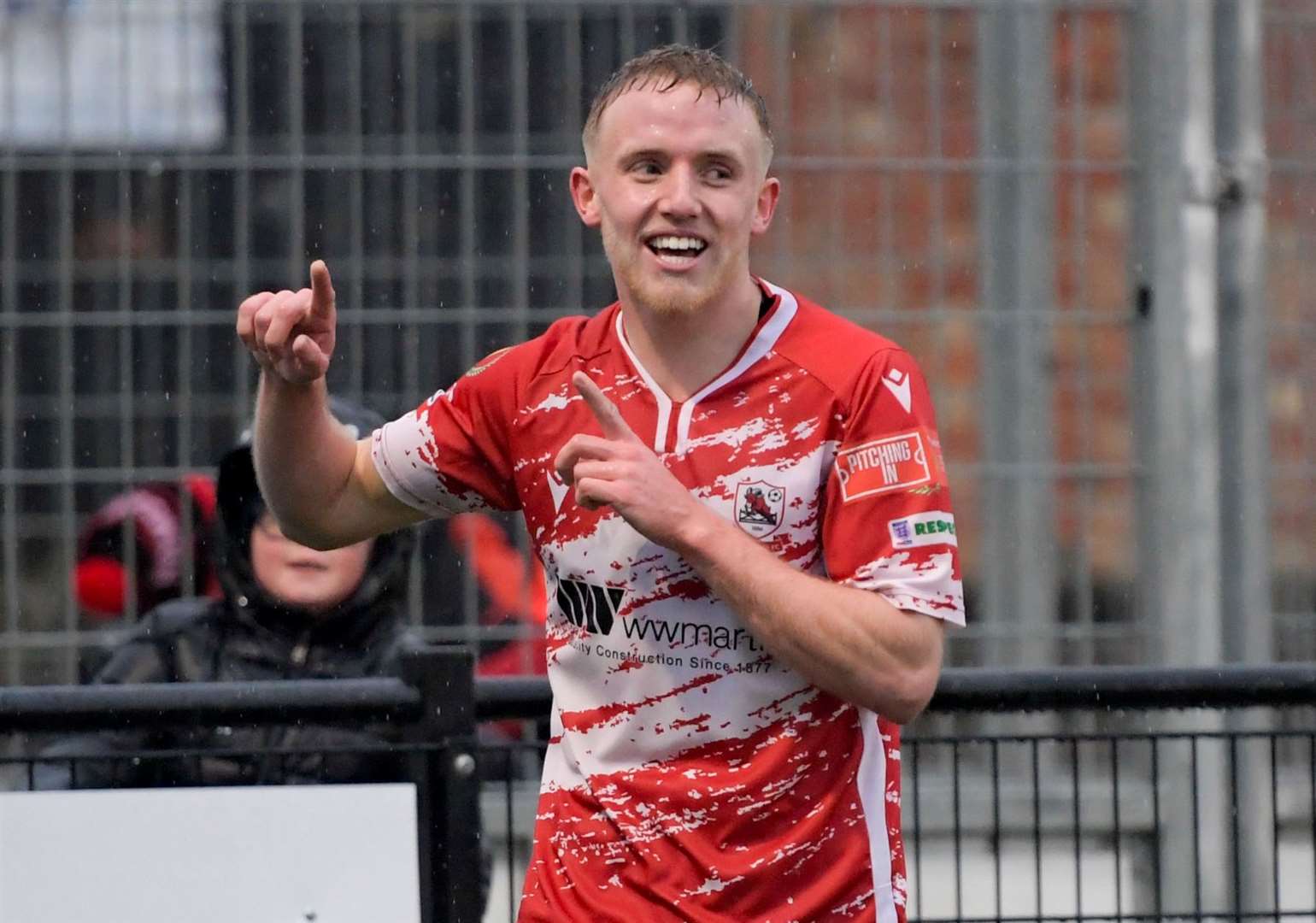 Benny Bioletti celebrates one of his two goals for Ramsgate against Deal on New Year’s Day. Picture: Stuart Watson