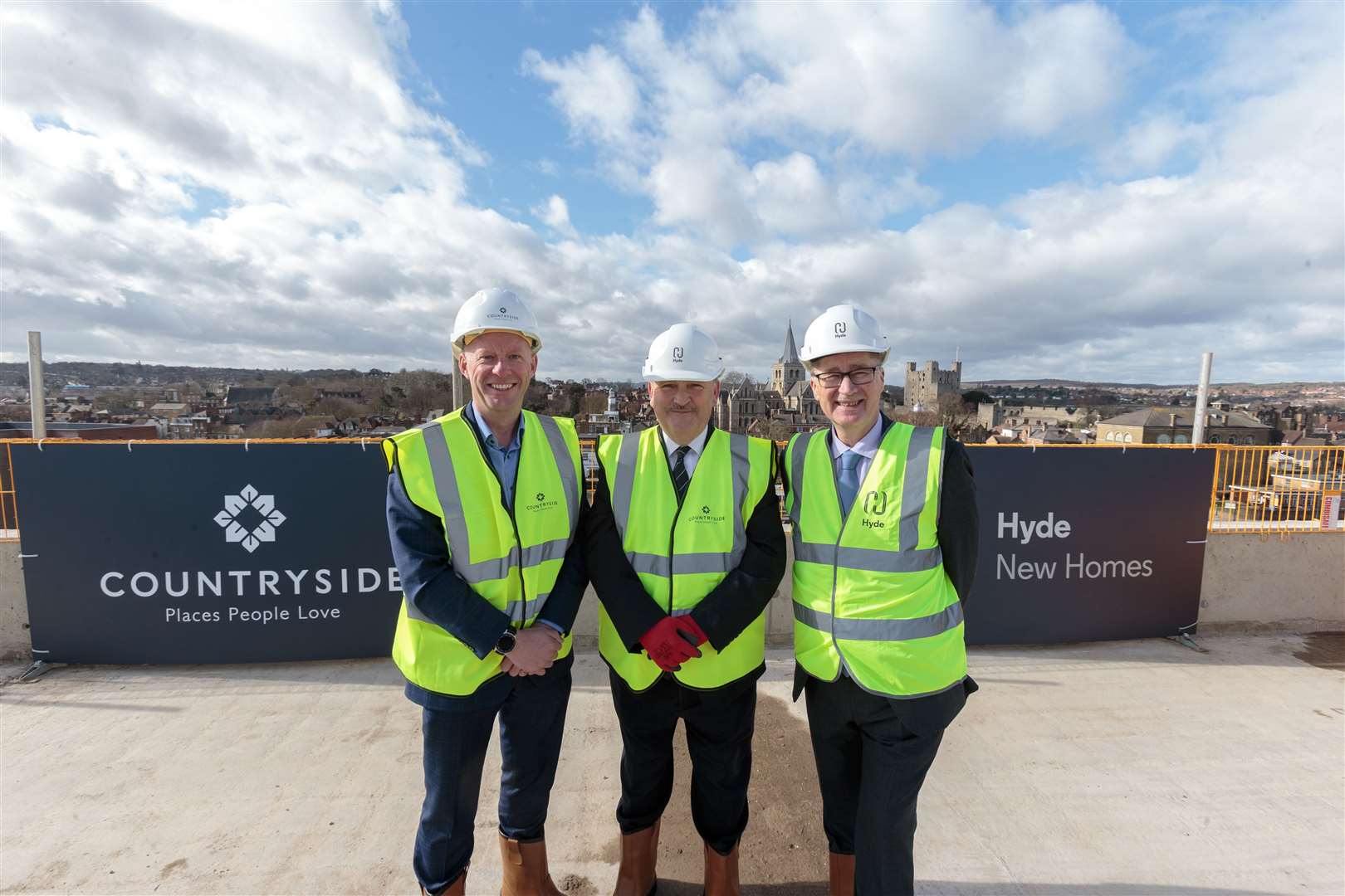 From left to right Andy Fancy, Managing Director, Countryside Partnerships South (North & South London), Cllr Alan Jarrett, Leader of Medway Council, and David Gannicott, Group Director of Business Development for Hyde (7649386)