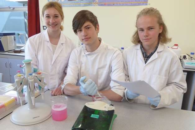 Katerina Easterbrook, Samuel Goldsmith and Thomas Chinnery of the MBP2 Project at Simon Langton Grammar School for Boys.