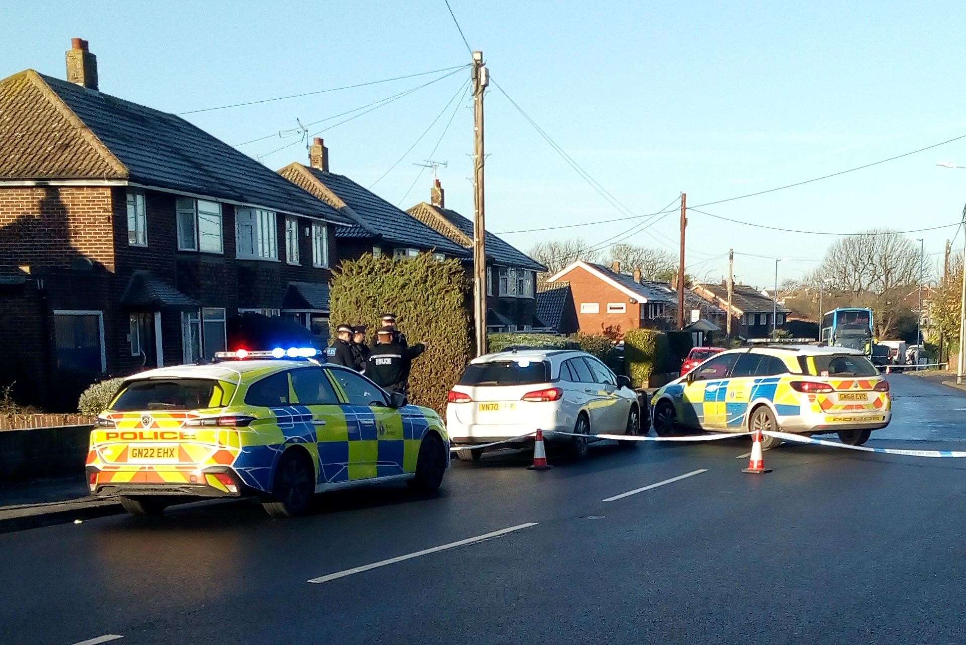 Police outside the Wheatsheaf pub after a pedestrian was hit by a car in Herne Bay Road in Swalecliffe, Whitstable. Picture: Nigel Hall