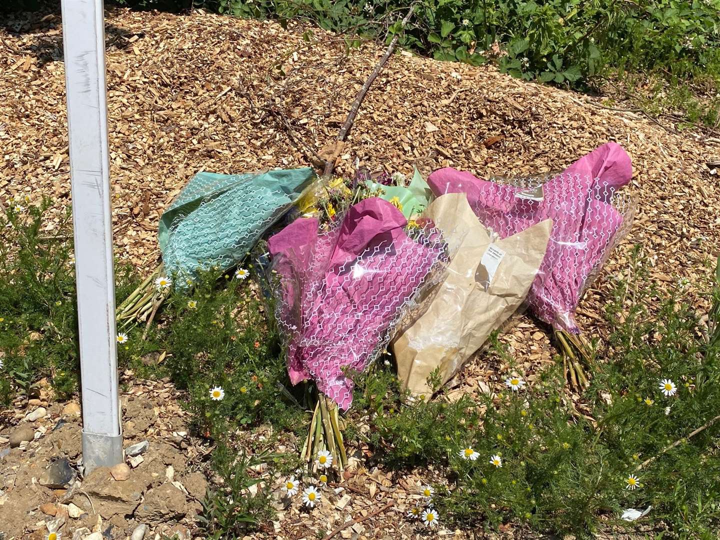 Floral tributes have been left on the M20