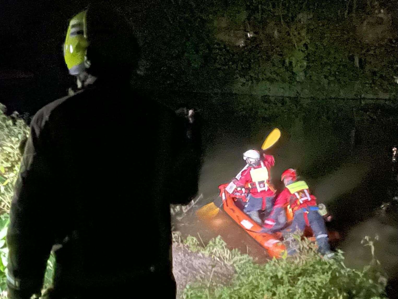 Firefighters enter the water to rescue a man from the River Medway in Maidstone. Picture: Ian Chadwick