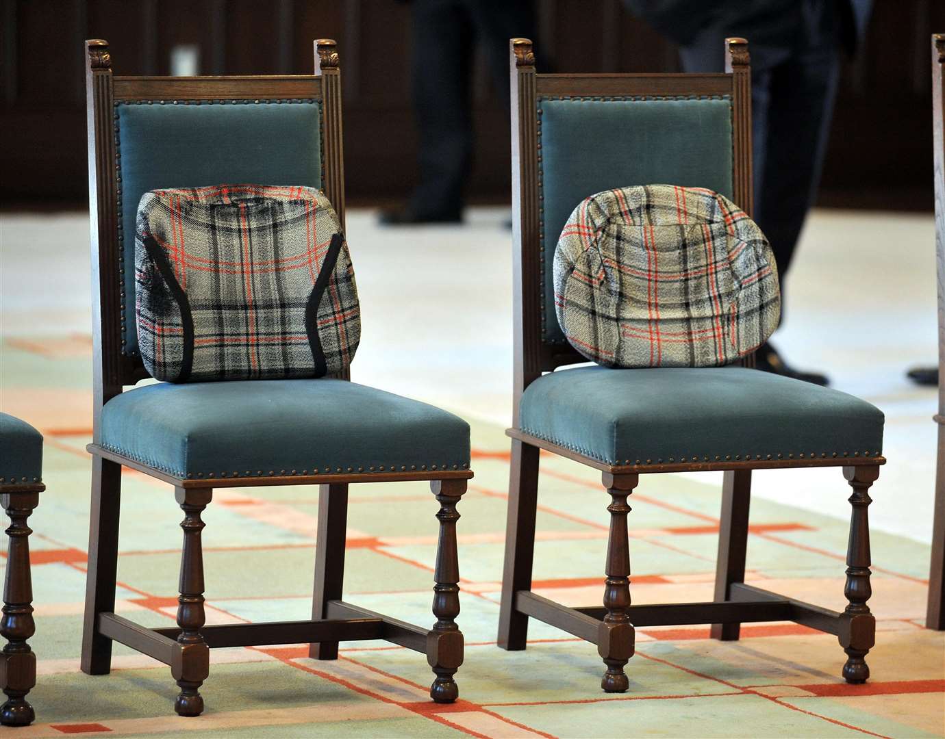 The tartan seat cushions put in place for Charles and Camilla during a royal tour of Tokyo (John Stillwell/PA)