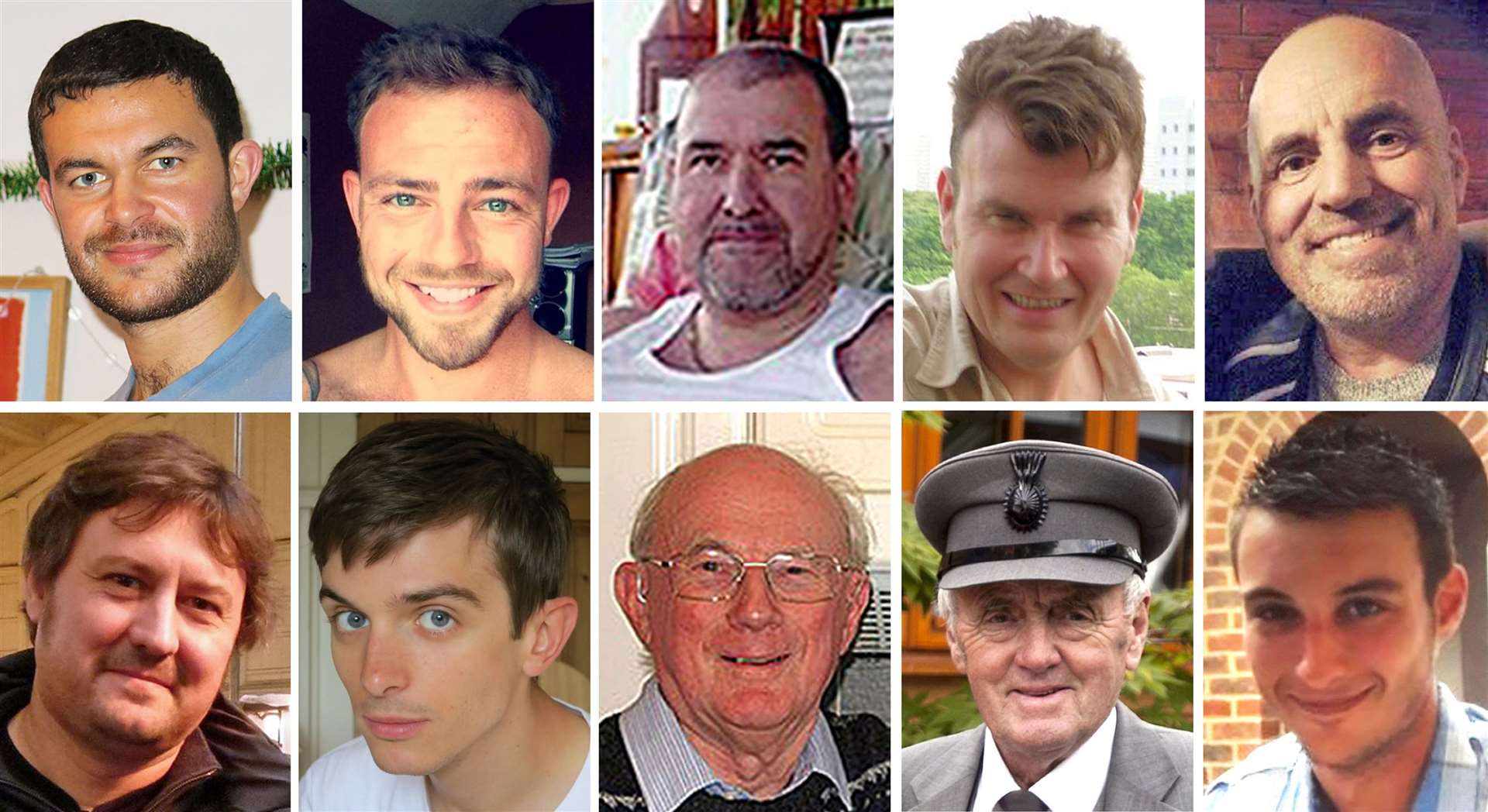 (Top row left to right) Matthew Grimstone, Matt Jones, Mark Reeves, Tony Brightwell and Mark Trussler. (Bottom row left to right) Dylan Archer, Richard Smith, Graham Mallinson, Maurice Abrahams and Daniele Polito, who died in the Shoreham Airshow crash (Family handouts/PA)