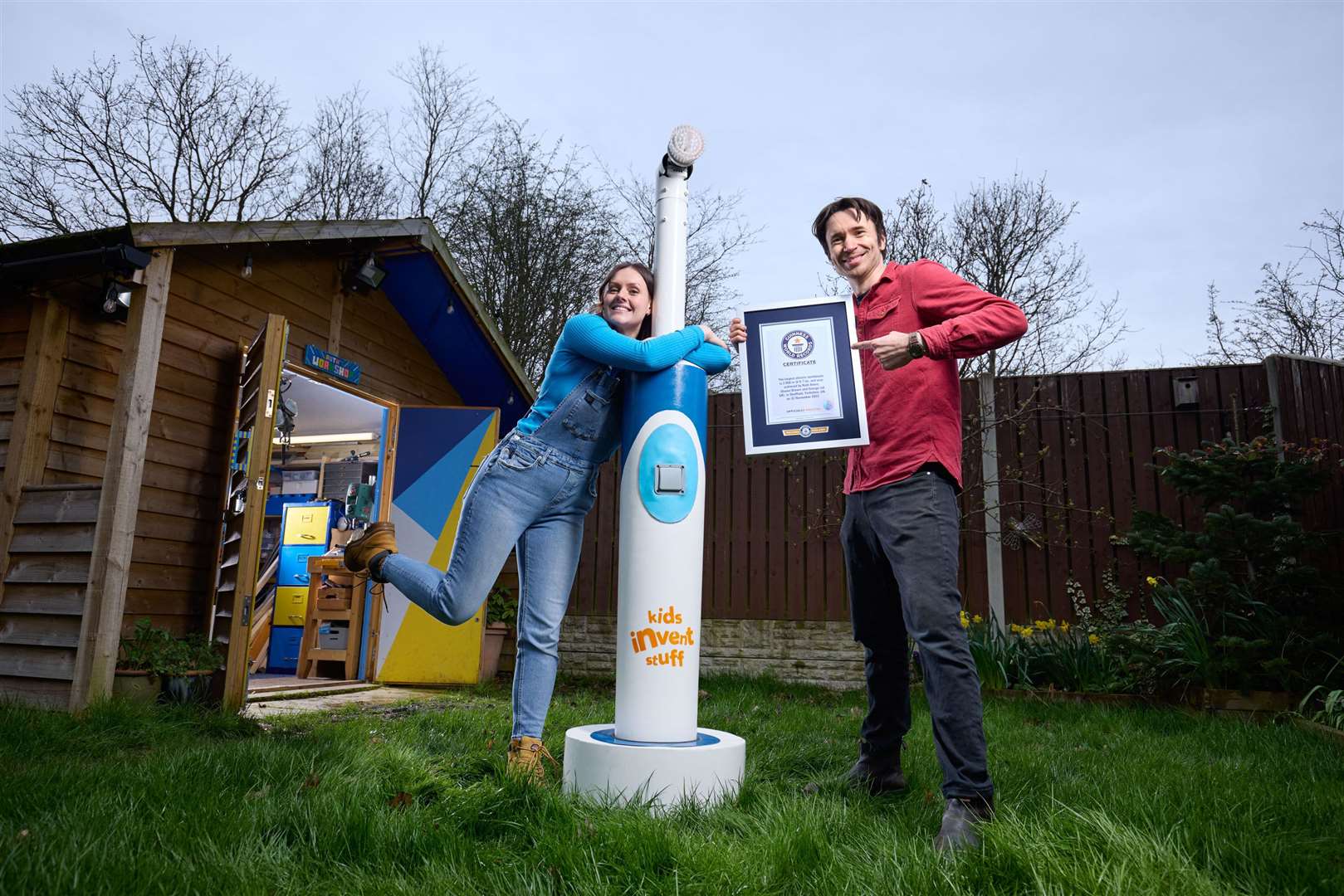 Ruth and Shawn created the giant toothbrush after a suggestion from an 11-year-old fan (Paul Hughes/Guinness World Records)