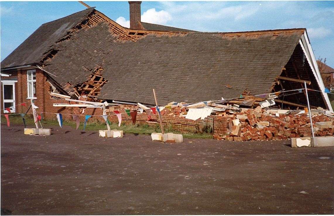 Wye village hall collapsed following the storm