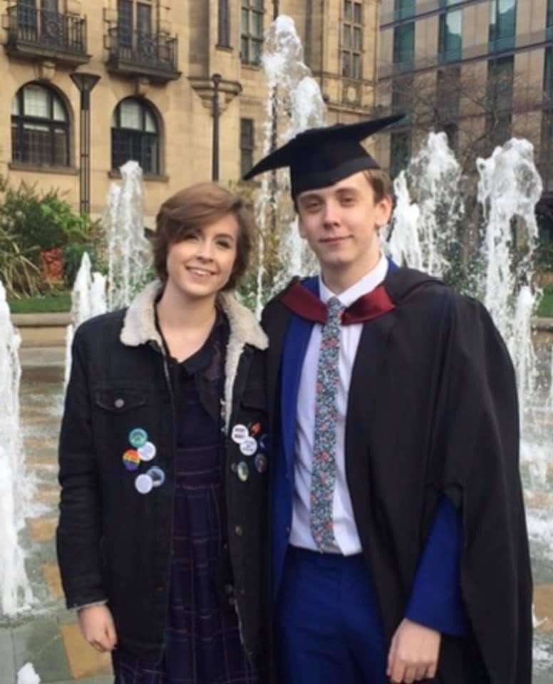 Jacob Billington at his Sheffield Hallam University graduation, with sister Abbie (family handout/PA)