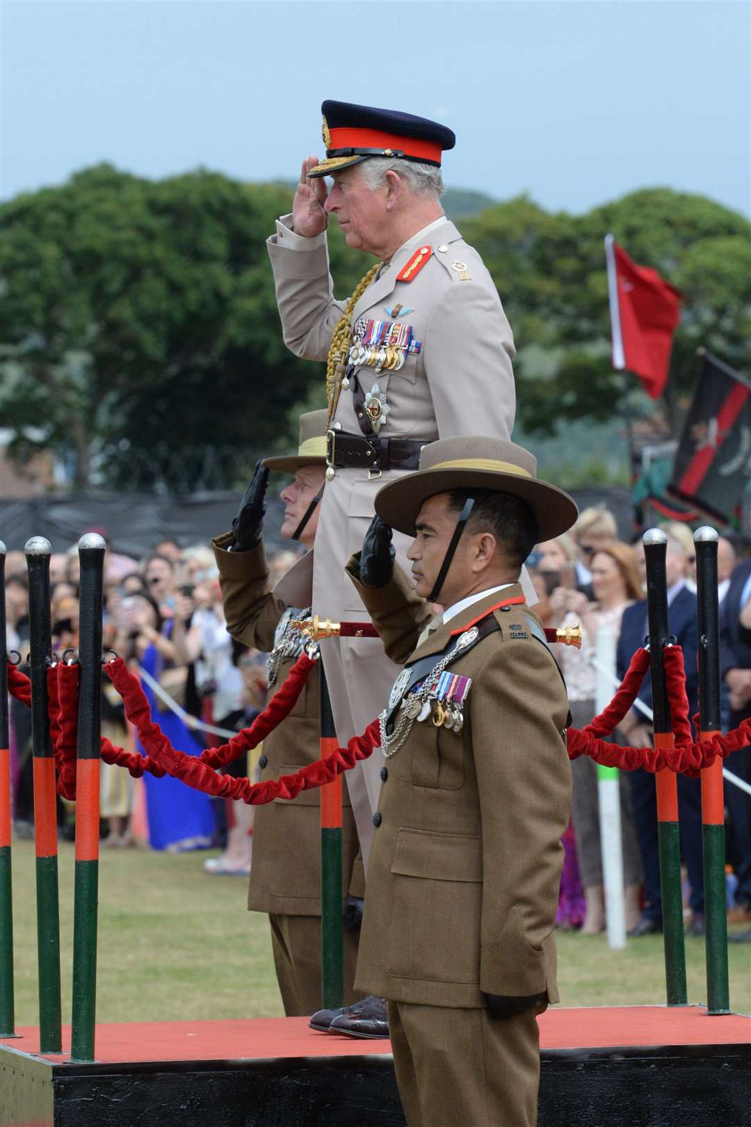 Prince Charles takes the Royal Salute during his visit to the barracks. Picture: Chris Davey