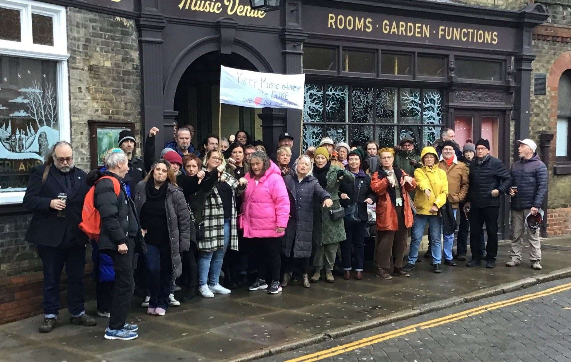 Punters gathered outside The Duke of Cumberland in Whitstable High Street this weekend to show their support for the campaign. Picture: Jenny Buncombe