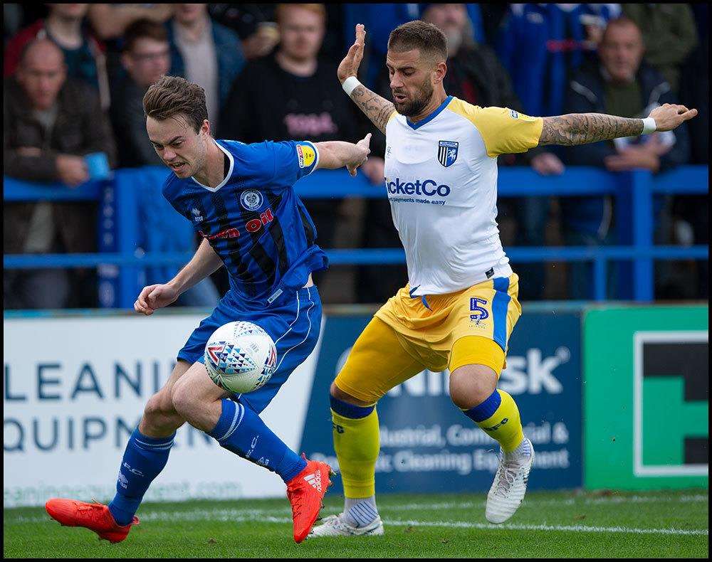 Max Ehmer in action for Gillingham at Rochdale Picture: Ady Kerry