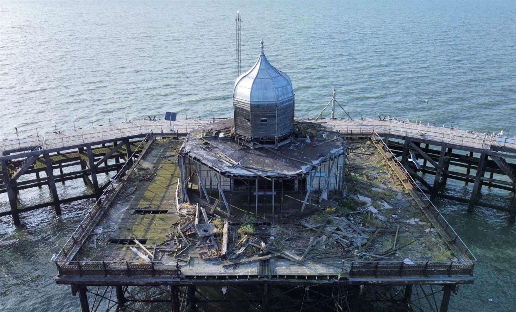 Herne Bay pier head has been left isolated since the landmark was dismantled in 1980. Picture: Andrew Martinez Piggott