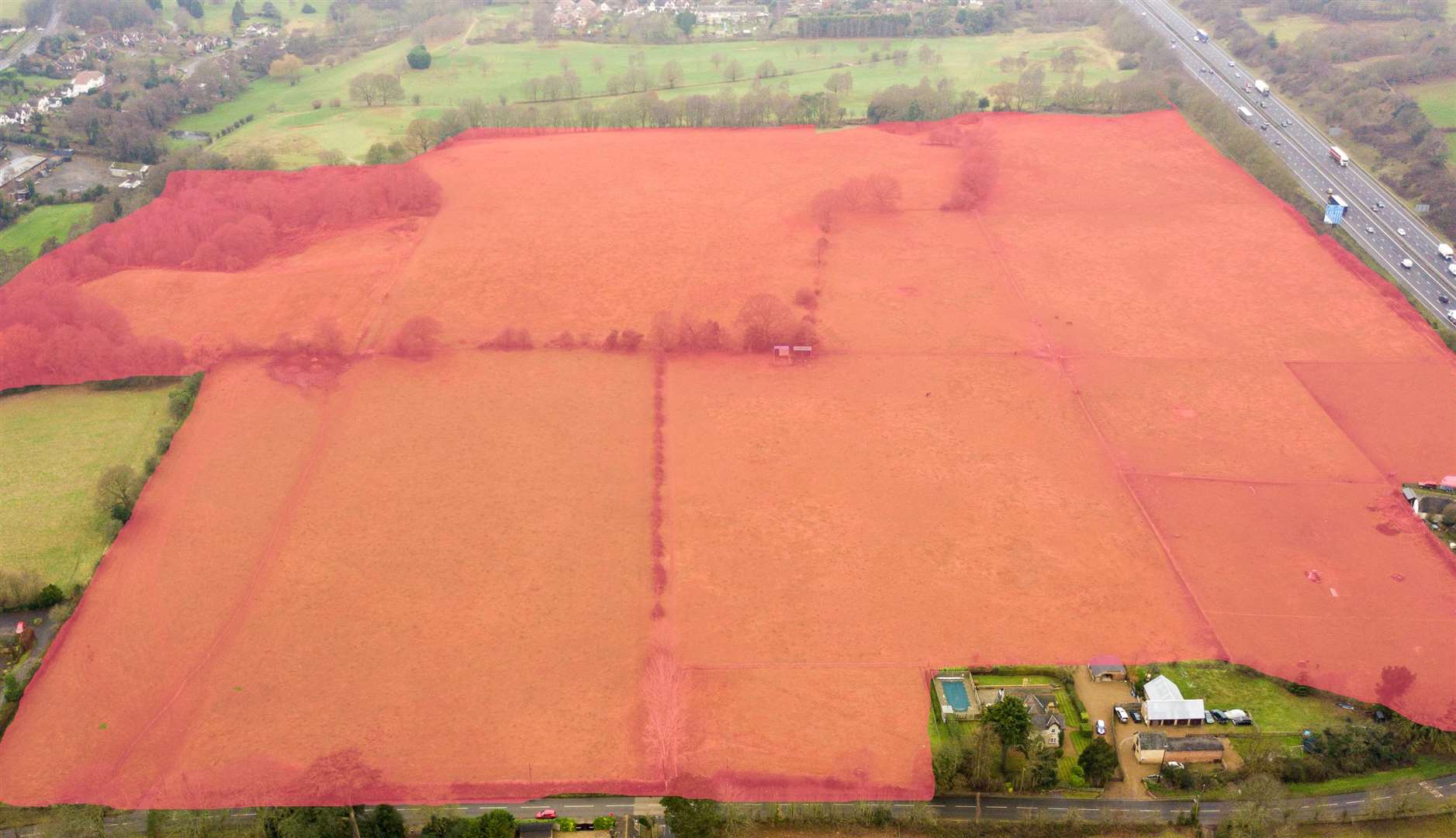 Highlighted land in Ryarsh which was put forward as a potential sand quarry site