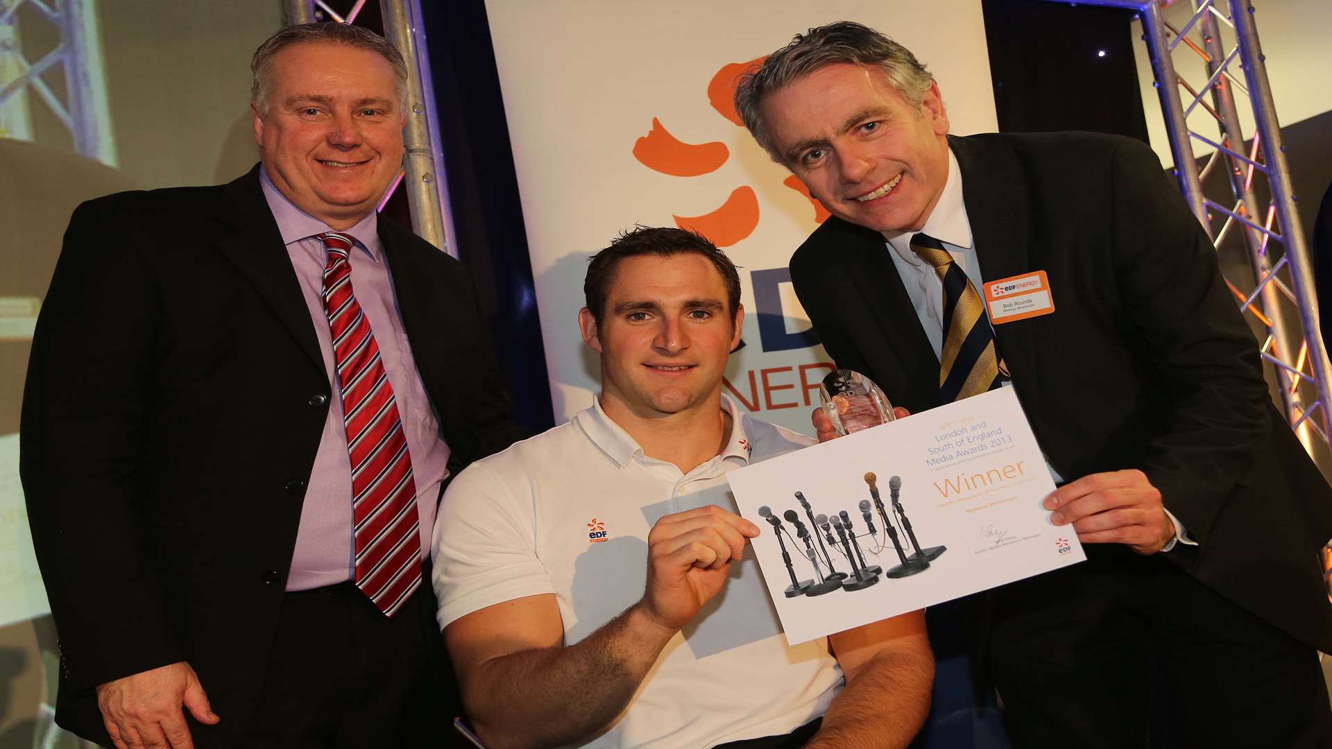 Martin Pearson, station director of Dungeness power station, Paralympic gold medallist Tom Aggar and Medway Messenger editor Bob Bounds