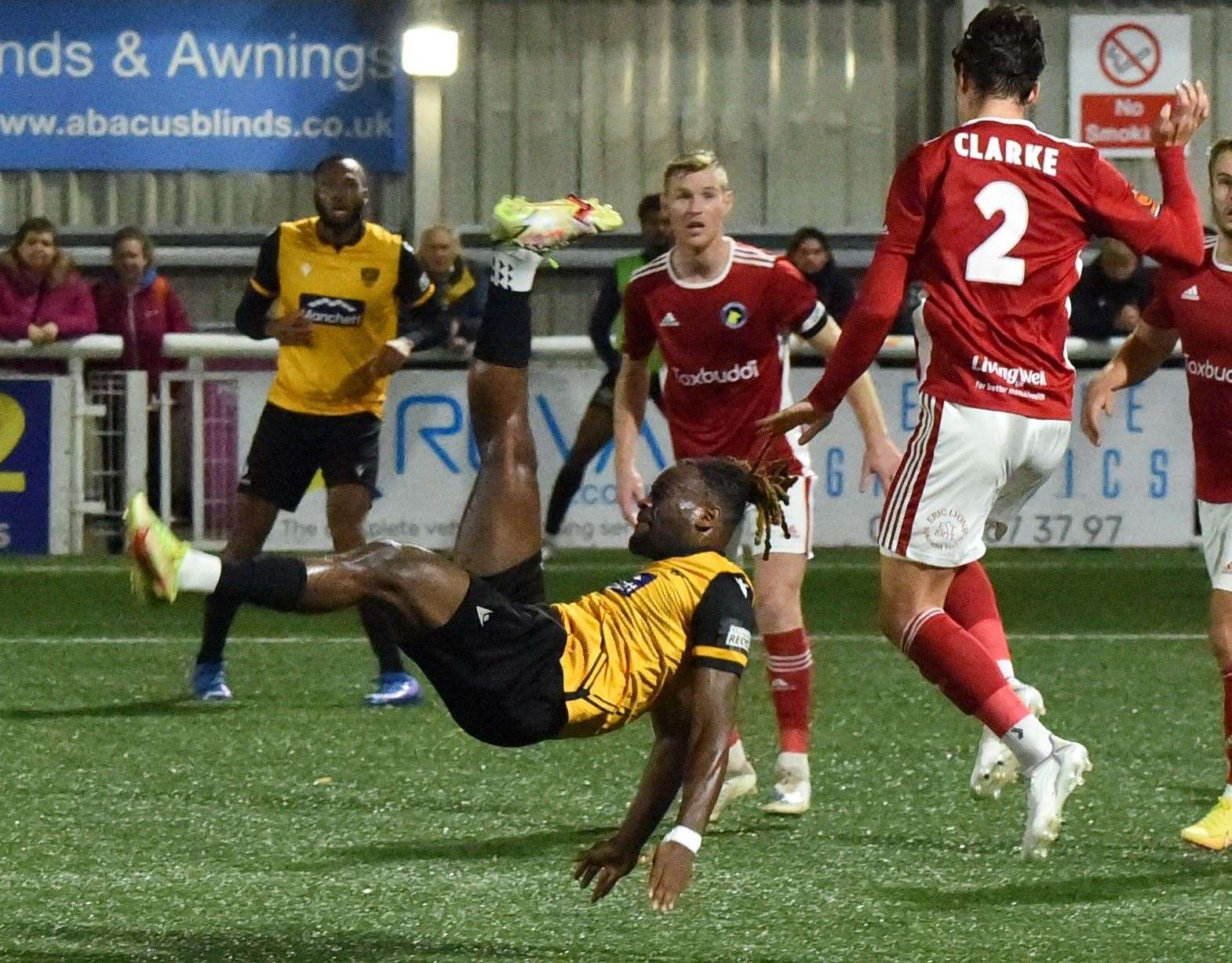 Christie Pattisson's overhead kick clears the bar during the first half. Picture: Steve Terrell