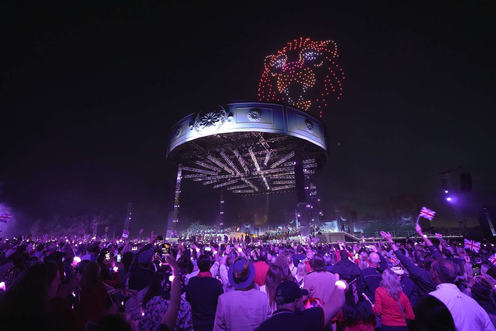 A drone projection of a lion’s head appeared over Windsor during the concert (Kin Cheung/PA)