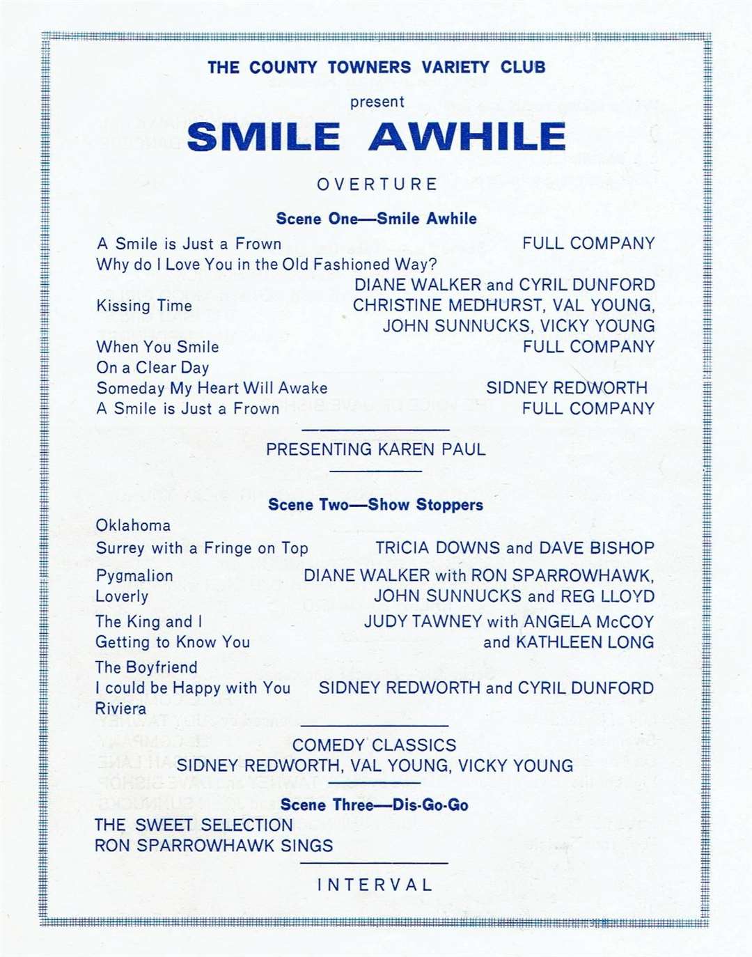 Part of the programme for one of the shows - Smile Awhile