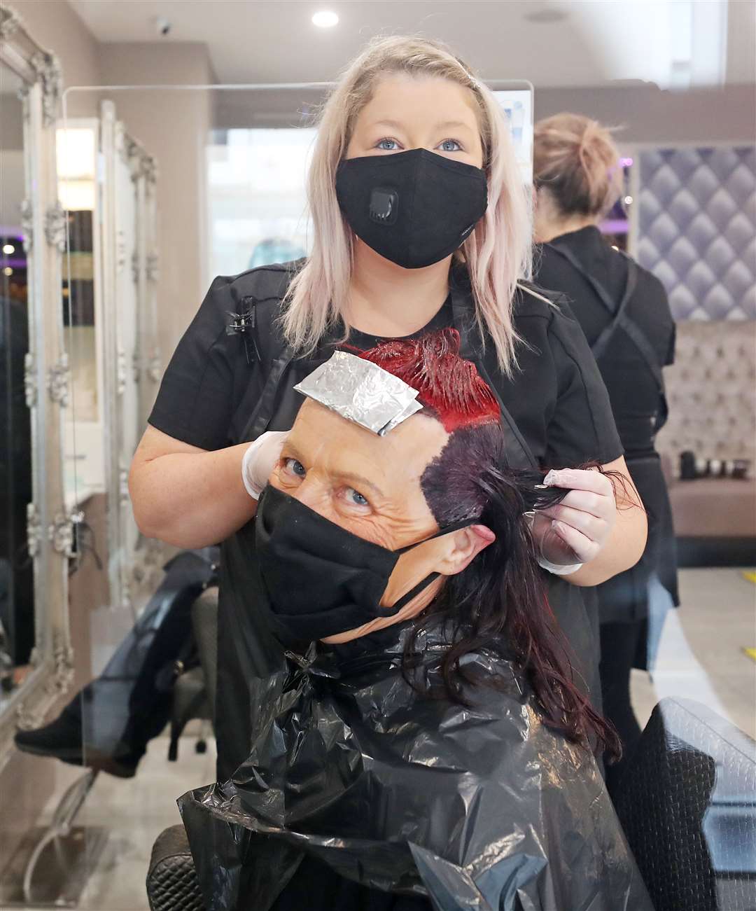 Kathleen Grufferty has her hair coloured by Sabrina Finn at the House of LA Salon in Athy, Co Kildare (Niall Carson/PA)