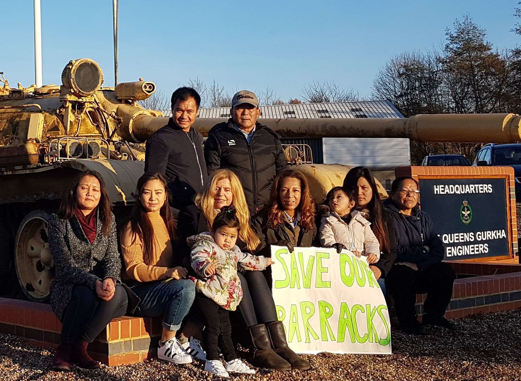 Helen Grant with members of the Gurkha community at Maidstone barracks