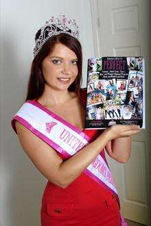Nicole Harris, 23, who came in the top 25 out of 60 girls in a Florida Beauty Pageant, with a bag she got as a souvenir